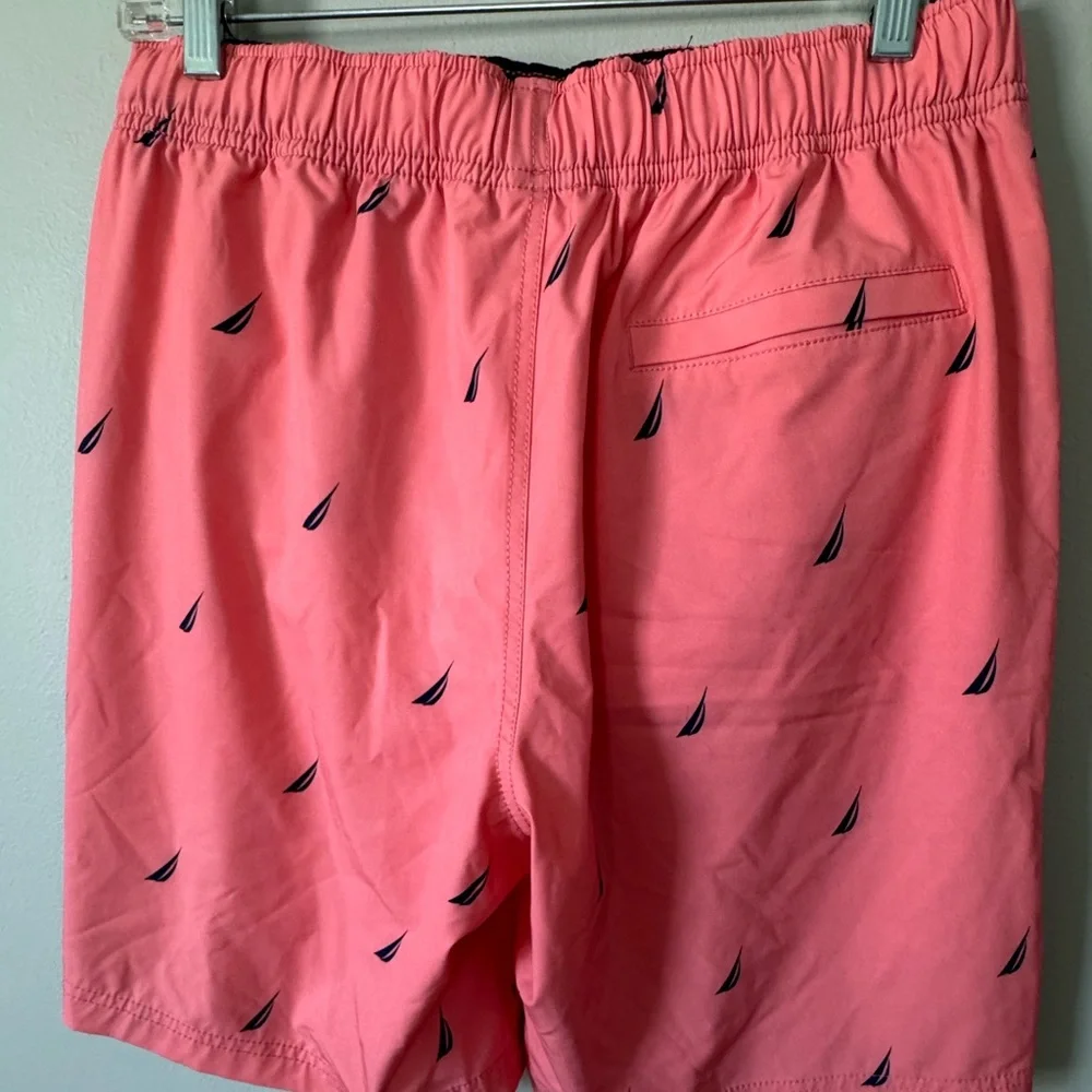 Nautica Mens Small Swim Trunks With Sailboat Print Pockets Elastic Waist Coral
